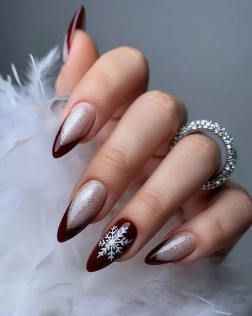 Deep Burgundy Glitter Gradient Stiletto Deep Burgundy Glitter Gradient Stiletto — Winter Gel Nail Colors