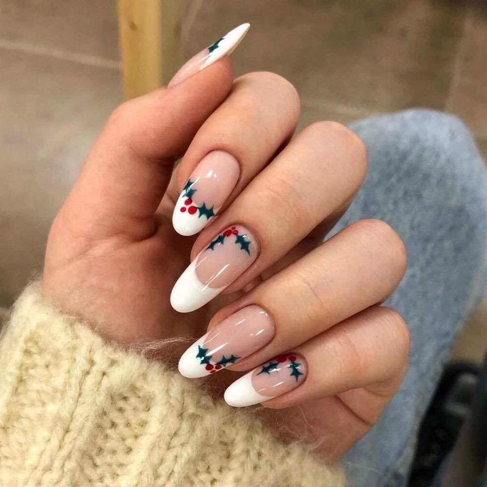 Holly Berry French Almond Nails — Winter Formal Nails