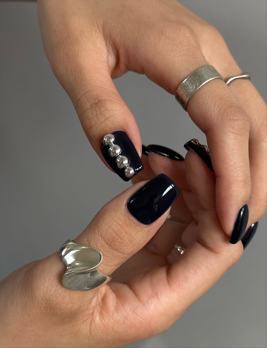 Deep Navy with Silver Charm Accents — Nails 2027 for Women Over 40