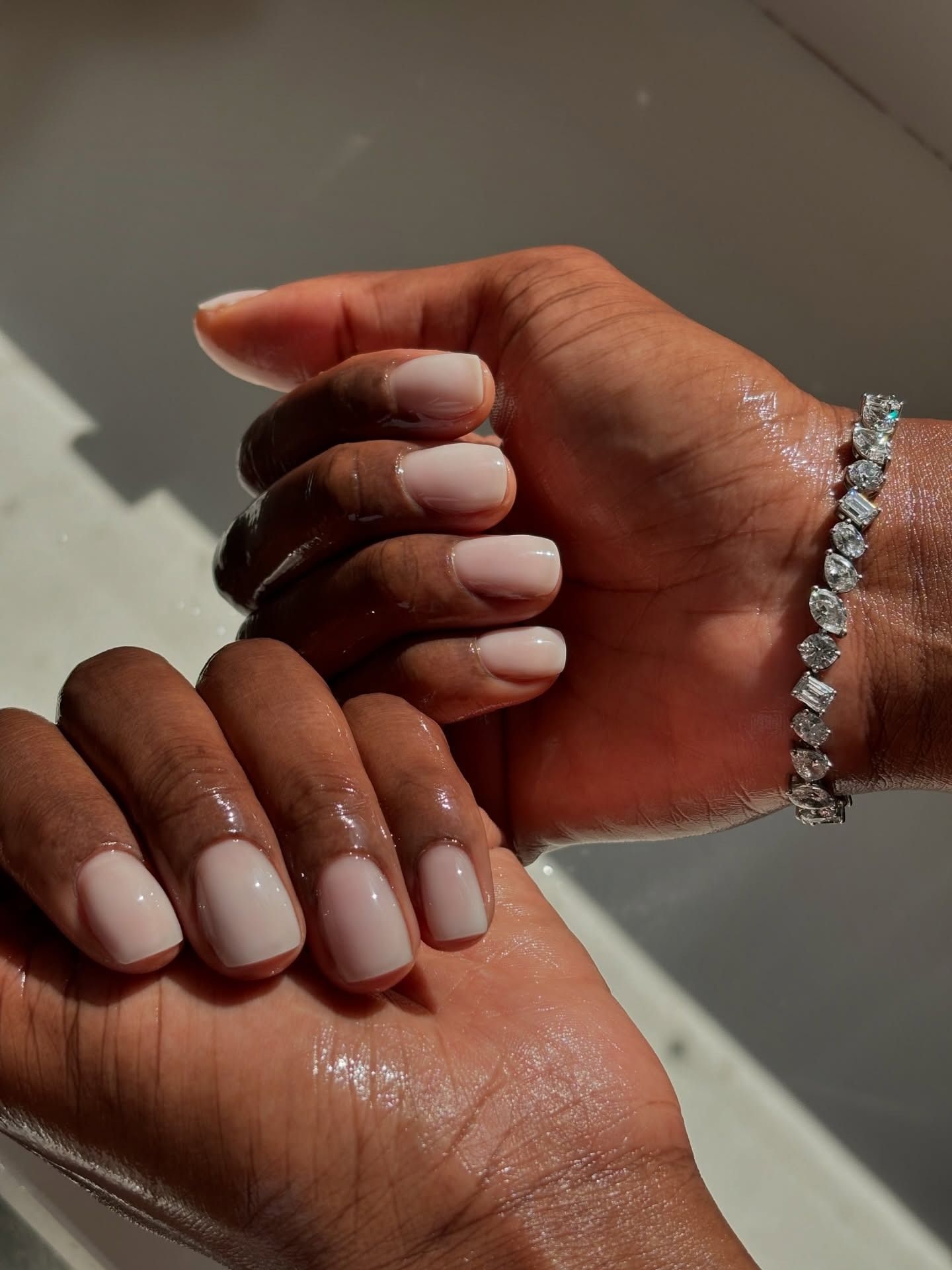 Opaque Pale Pinkish-Beige Short Rounds — Neutral Nail Colors