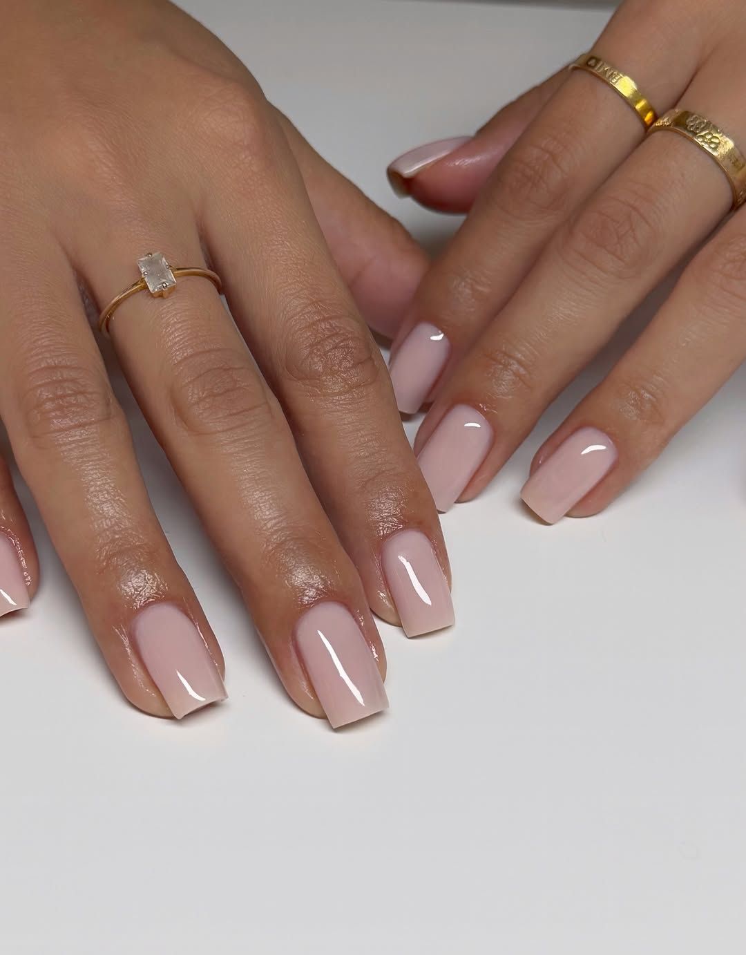 Sheer Milky Pink Short Squares — Neutral Nail Colors