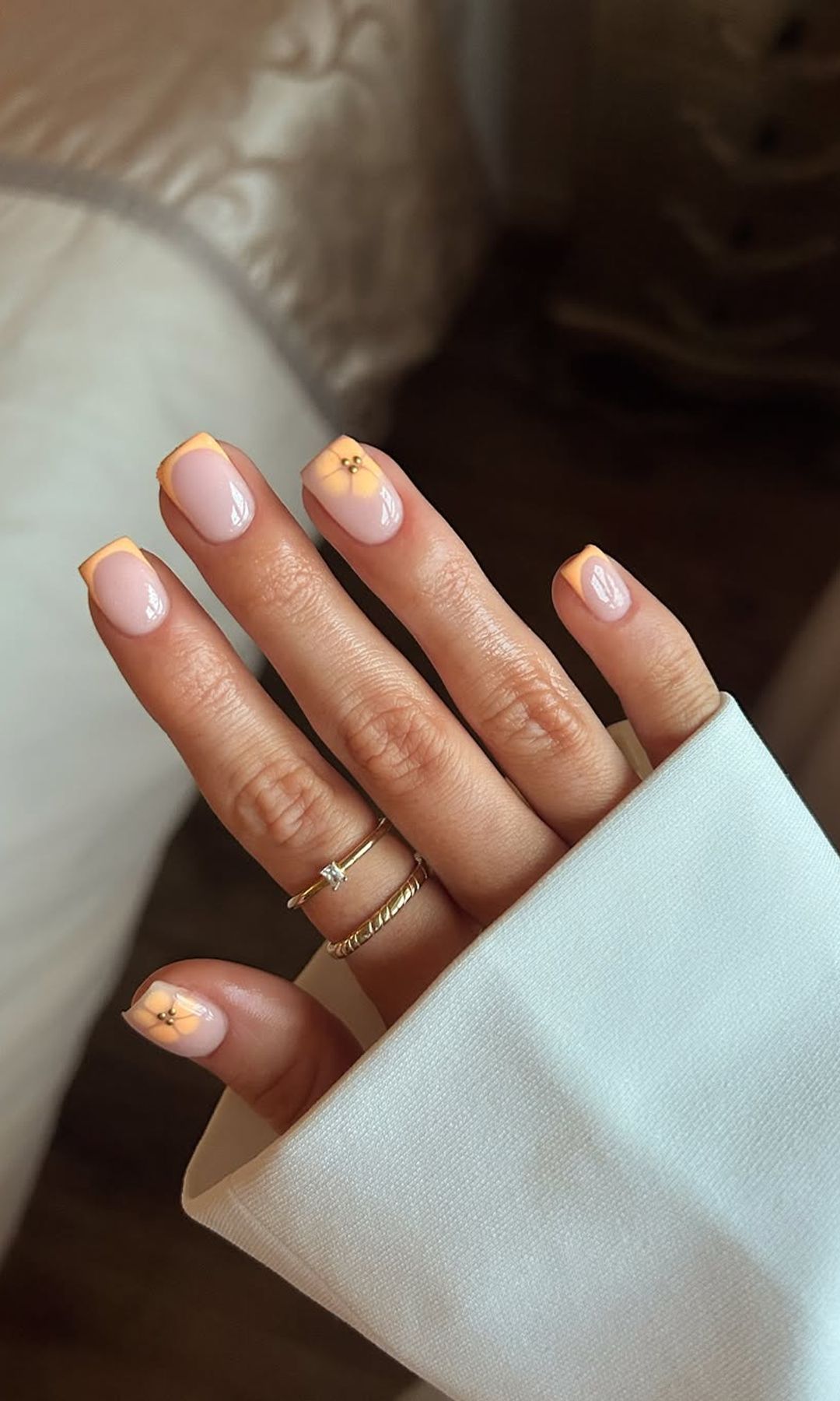 Nude Base Pastel Yellow Orange French Floral Nails Nude Base Pastel Yellow Orange French Floral Nails — Spring Square Nails 2027