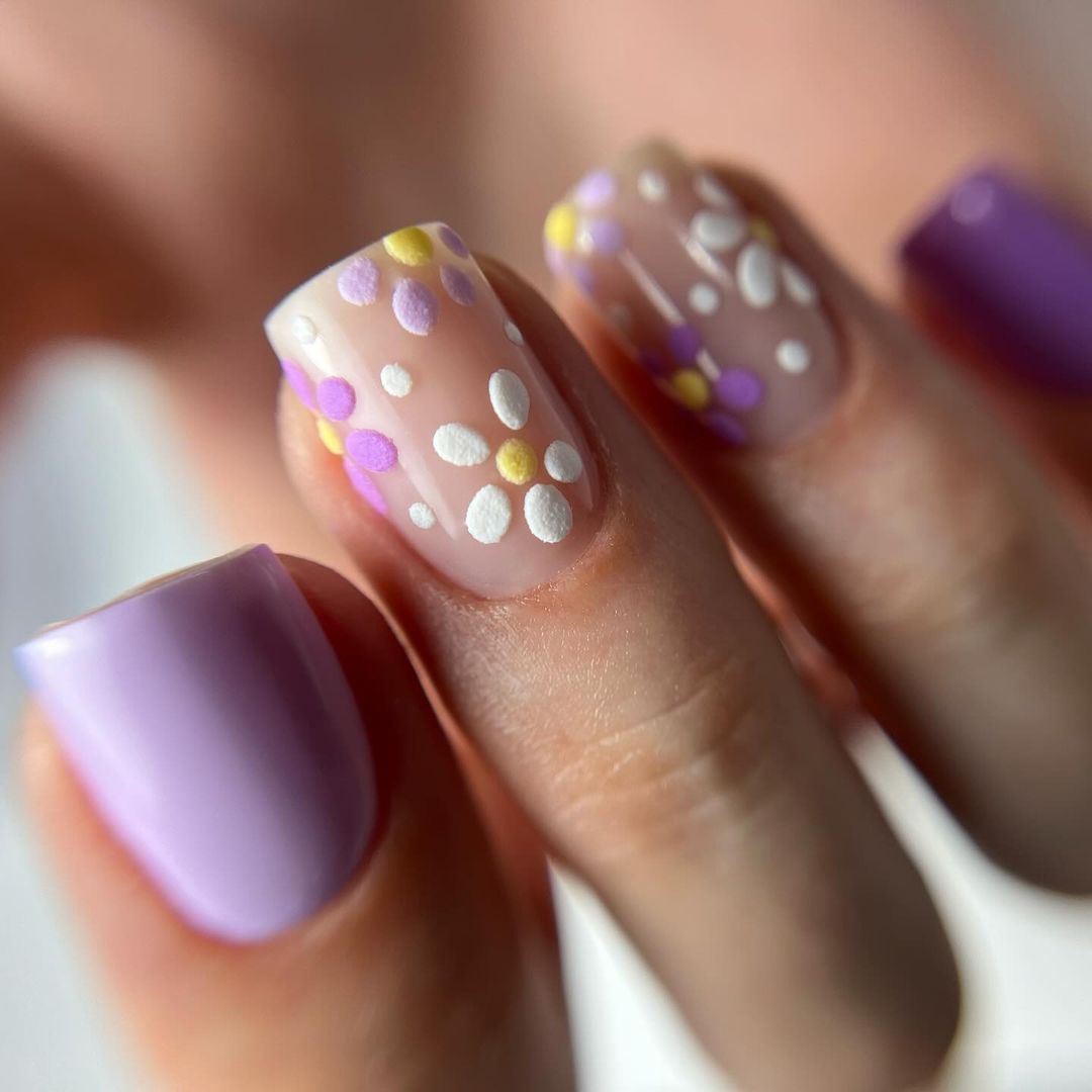 Sheer Nude Floral Dot Accent Light Purple Square Nails Sheer Nude Floral Dot Accent Light Purple Square Nails — Spring Square Nails 2027