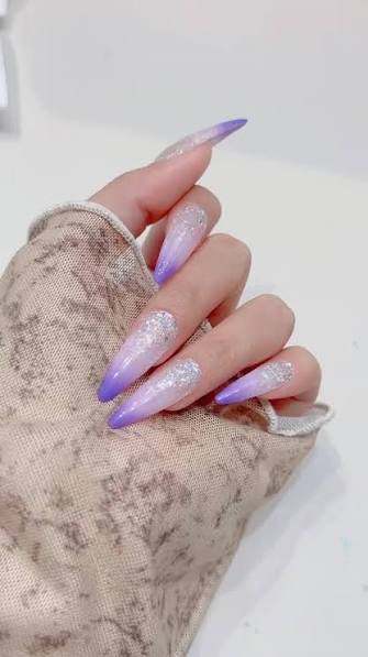 Soft Lilac Clear Glitter Ombre Stilettos Soft Lilac Clear Glitter Ombre Stilettos — ombre nail designs