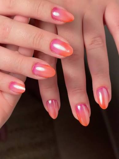 Iridescent Shimmer Orange Pink Ombre Iridescent Shimmer Orange Pink Ombre — ombre nail designs