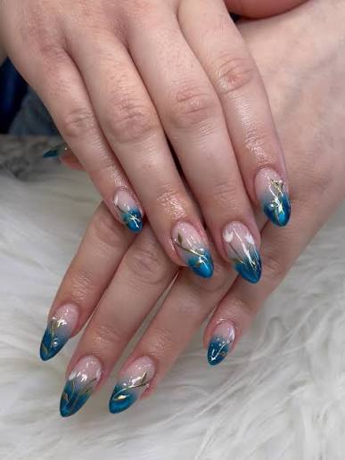 Chic Teal Clear Gold Leaf Ombre Chic Teal Clear Gold Leaf Ombre — ombre nail designs