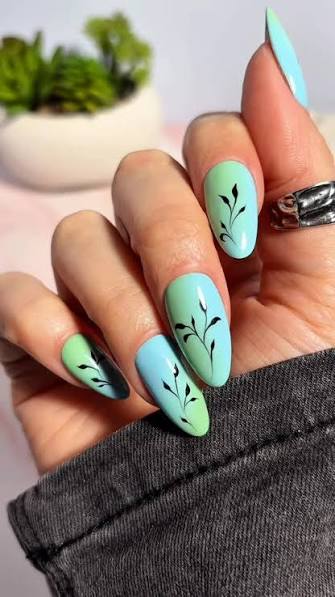 Nature-Inspired Mint Green Blue Vine Ombre Nature-Inspired Mint Green Blue Vine Ombre — ombre nail designs