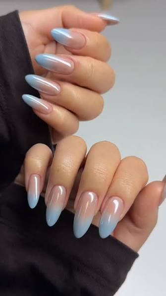 Subtle Chrome Accent Nude Blue Ombre Subtle Chrome Accent Nude Blue Ombre — ombre nail designs