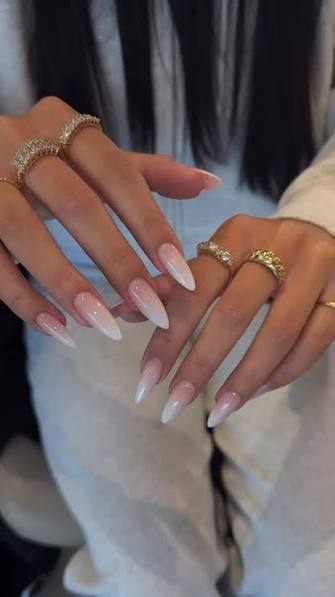 Elegant Milky White Pink Stiletto Ombre Elegant Milky White Pink Stiletto Ombre — ombre nail designs
