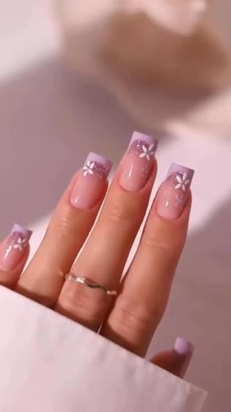 Spring Floral French Ombre Short Nails Spring Floral French Ombre Short Nails — ombre nail designs