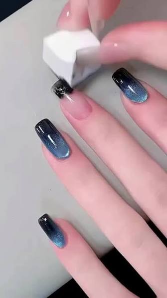 Deep Blue Clear Shimmer Ombre Coffin Deep Blue Clear Shimmer Ombre Coffin — ombre nail designs
