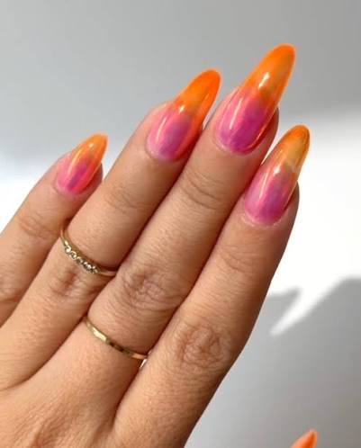 Vibrant Neon Orange Pink Jelly Ombre Vibrant Neon Orange Pink Jelly Ombre — ombre nail designs