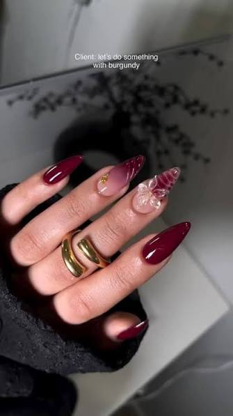 Dramatic 3D Floral Burgundy Ombre Dramatic 3D Floral Burgundy Ombre — ombre nail designs