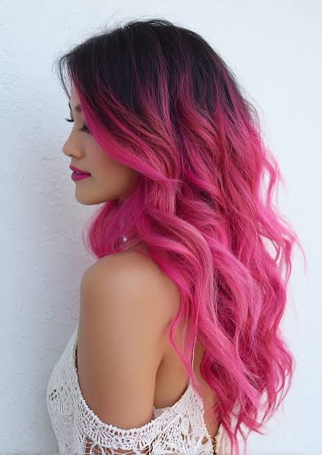 Dark Roots With Pink Ombre Visual Idea — Pink Hair