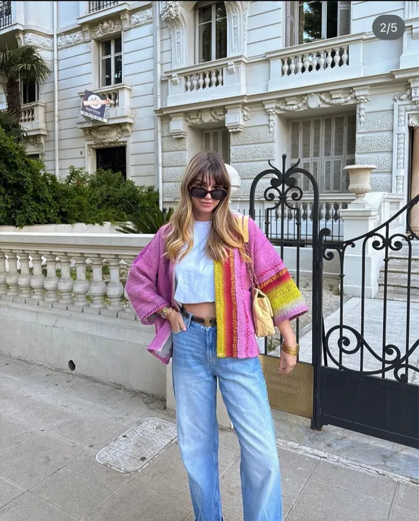 Boho European Street Style: Crocheted Cardigan and Jeans Boho European Street Style: Crocheted Cardigan and Jeans — Europe Outfits 2027